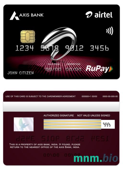 India Axis Bank Airtel RuPay credit karta przykład w formacie PSD